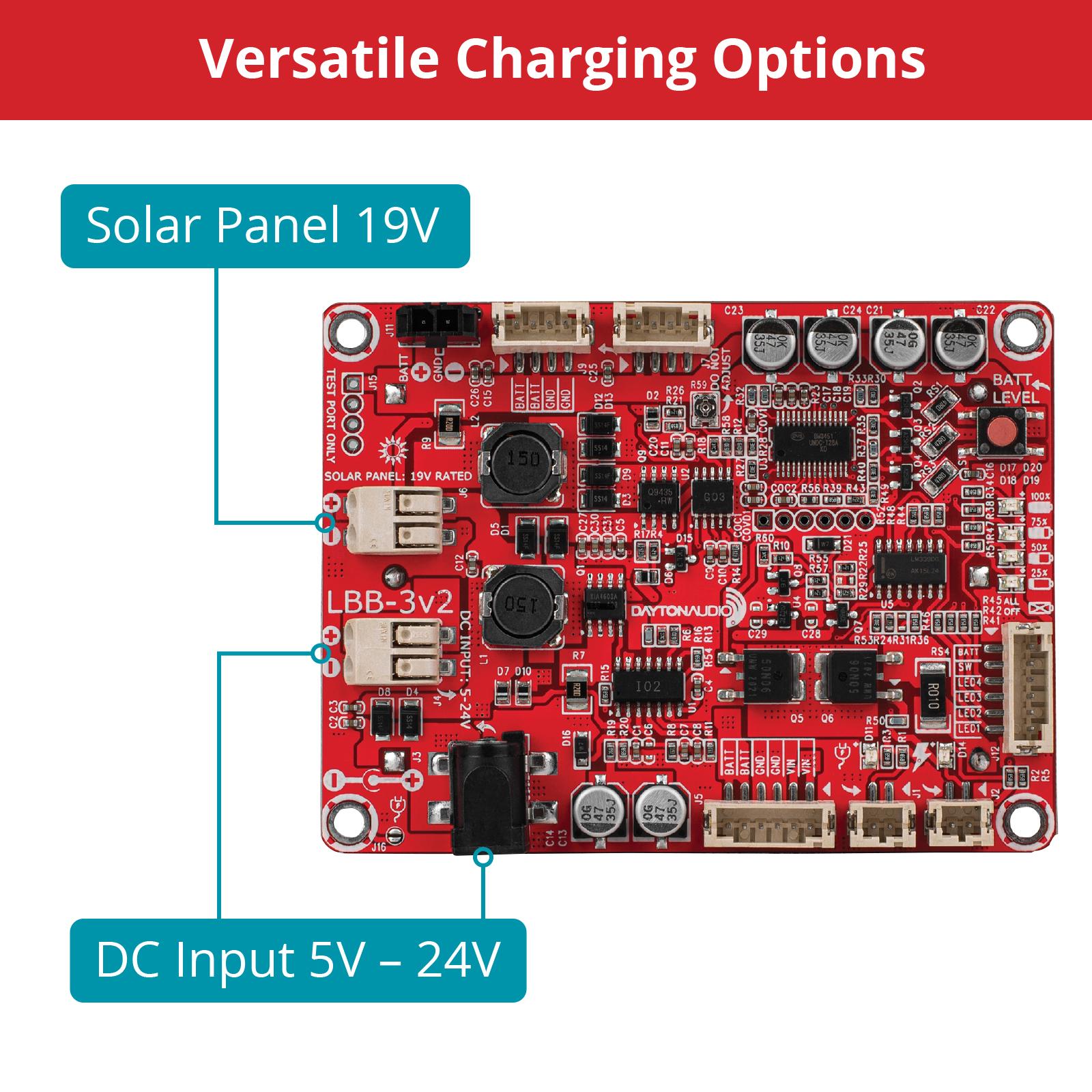 Dayton Audio LBB-3v2 Lithium Ion Battery Board Charging Options